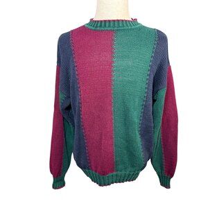 Vintage Cape Isle Knitters Men's L Color Block Pullover Sweater Ramie Cotton